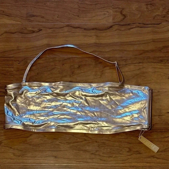 NWT SKIMS Limited Edition Metallic Gold Bandeau Bikini Top 4X Kim Kardashian - Picture 4 of 7